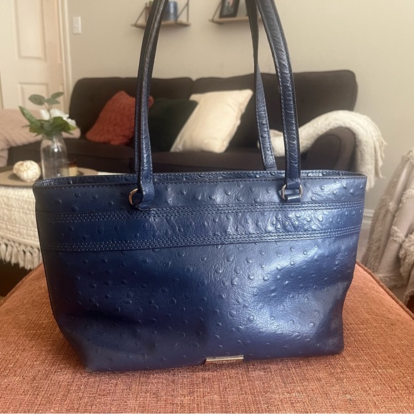 KATE SPADE New York Navy Blue Leather Ostrich Bow Handbag Shoulder Purse! - Picture 3 of 9